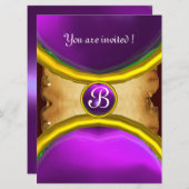 MAGIC RINGS,MONOGRAM Pergament lila Einladung (Vorne/Hinten)