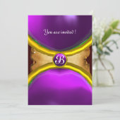 MAGIC RINGS,MONOGRAM Pergament lila Einladung (Stehend Vorderseite)