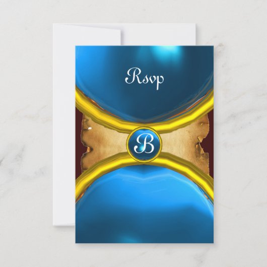 MAGIC RINGS,MONOGRAM Pergament uAwg Edelblau Einladung (Vorderseite)