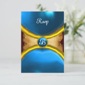 MAGIC RINGS,MONOGRAM Pergament uAwg Edelblau Einladung (Stehend Vorderseite)