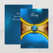 MAGIC RINGS,MONOGRAM Pergament uAwg Edelblau Einladung (Vorne/Hinten)