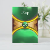 MAGIC RINGS,MONOGRAM Pergament uAwg Edelstein grün Einladung (Stehend Vorderseite)