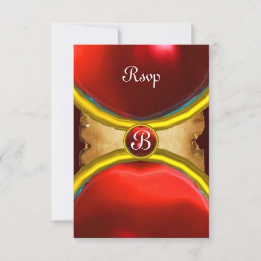 MAGIC RINGS,MONOGRAM Pergament uAwg Edelstein Rot Einladung (Vorderseite)