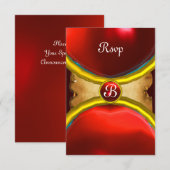MAGIC RINGS,MONOGRAM Pergament uAwg Edelstein Rot Einladung (Vorne/Hinten)