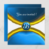 MAGIC RINGS,MONOGRAMM-Edelstein Blauer Champagner Einladung (Vorne/Hinten)