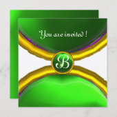 MAGIC RINGS, MONOGRAMM-Edelstein, grüner Champagne Einladung (Vorne/Hinten)