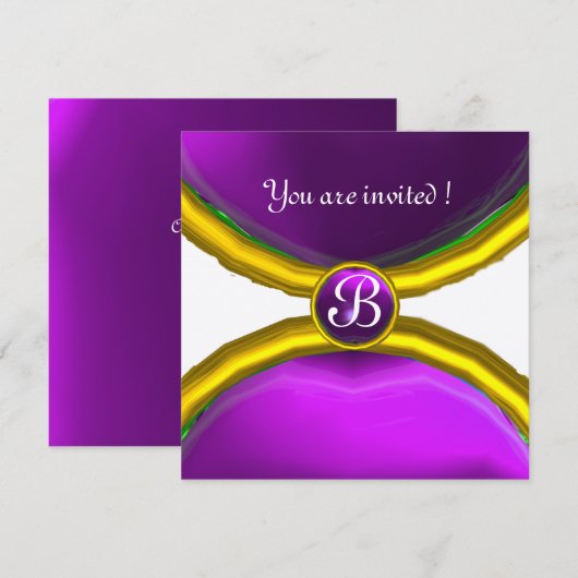 MAGIC RINGS, MONOGRAMM lila Champagner Einladung (Vorne/Hinten)