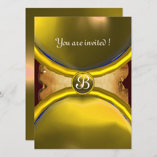 MAGIC RINGS, MONOGRAMM Pergament Gelb Einladung (Vorne/Hinten)