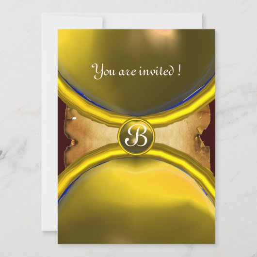 MAGIC RINGS, MONOGRAMM Pergament Gelb Einladung (Vorderseite)