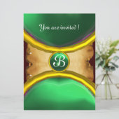 MAGIC RINGS, MONOGRAMM Pergament Grün Einladung (Stehend Vorderseite)