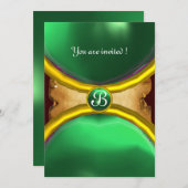 MAGIC RINGS, MONOGRAMM Pergament Grün Einladung (Vorne/Hinten)