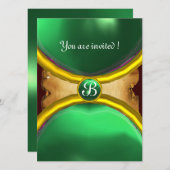 MAGIC RINGS, MONOGRAMM Pergament Grün Einladung (Vorne/Hinten)