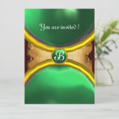 MAGIC RINGS, MONOGRAMM Pergament Grün Einladung (Stehend Vorderseite)