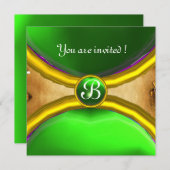 MAGIC RINGS, MONOGRAMM Pergament Grün Einladung (Vorne/Hinten)