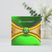 MAGIC RINGS, MONOGRAMM Pergament Grün Einladung (Stehend Vorderseite)