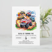 Magic Road Monster Truck Birthday Einladung (Stehend Vorderseite)