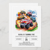 Magic Road Monster Truck Birthday Einladung (Vorne/Hinten)