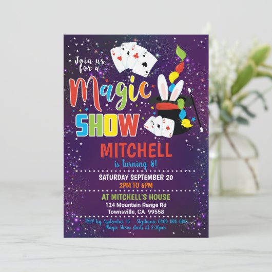Magic Show Birthday Einladung Magic Einladung (Stehend Vorderseite)