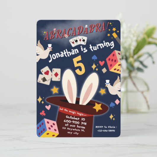 Magic Show Birthday Party Einladung Magic Trick (Stehend Vorderseite)