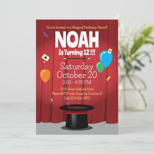 Magic Show Birthday Party Einladung mit Top Hat (Stehend Vorderseite)