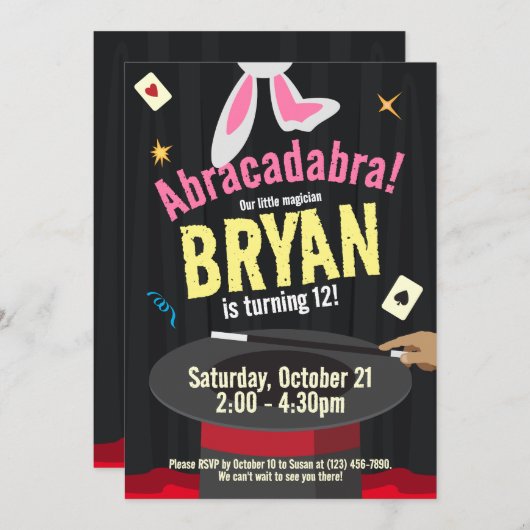 Magic Show Birthday Party Magician Hat & Rabbit Einladung (Vorne/Hinten)