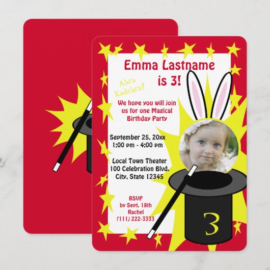Magic Show Birthday Red Einladung (Vorne/Hinten)