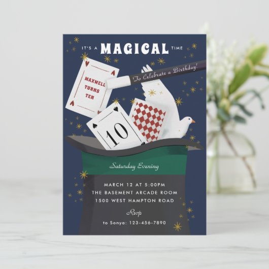 Magic Show Geburtstagsparty Einladung (Stehend Vorderseite)