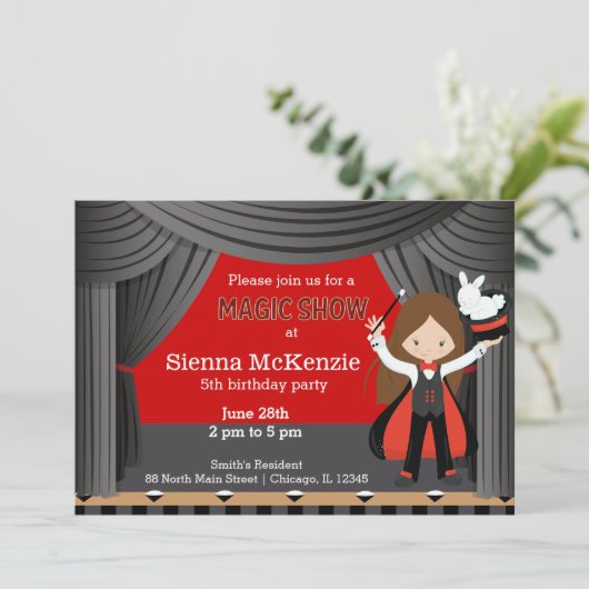 Magic Show Geburtstagsparty Einladung (Stehend Vorderseite)