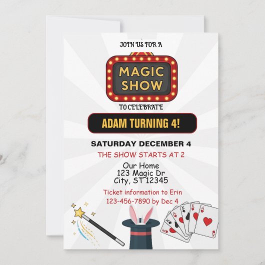Magic Show Geburtstagsparty Einladung (Vorderseite)