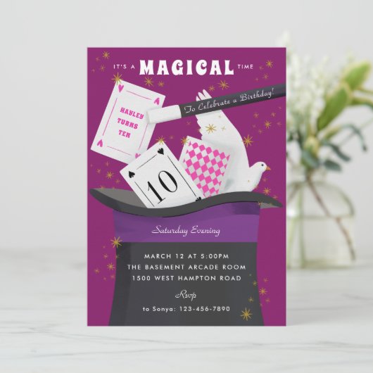 Magic Show Geburtstagsparty Einladung (Stehend Vorderseite)