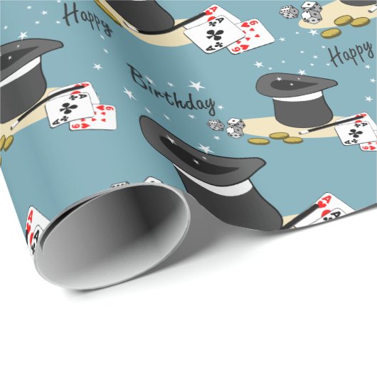 Magic Show Happy Birthday Blue Geschenkpapier (Rolleneckpunkt)