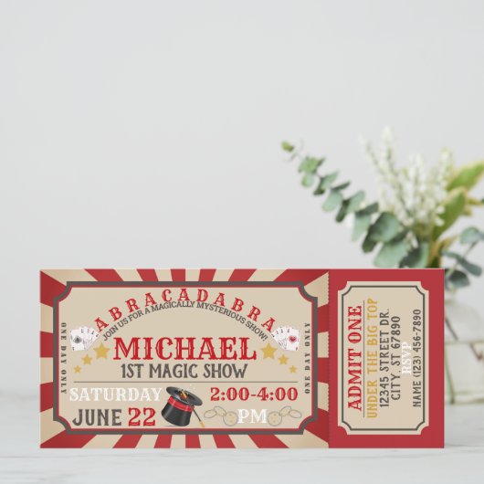 Magic Show Ticket Geburtstag Einladung (Stehend Vorderseite)