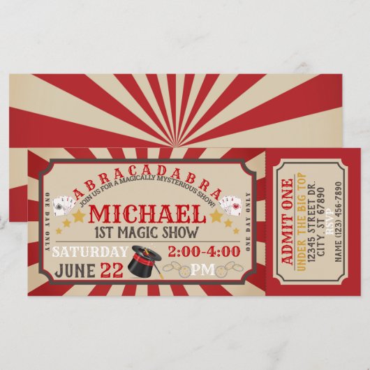 Magic Show Ticket Geburtstag Einladung (Vorne/Hinten)