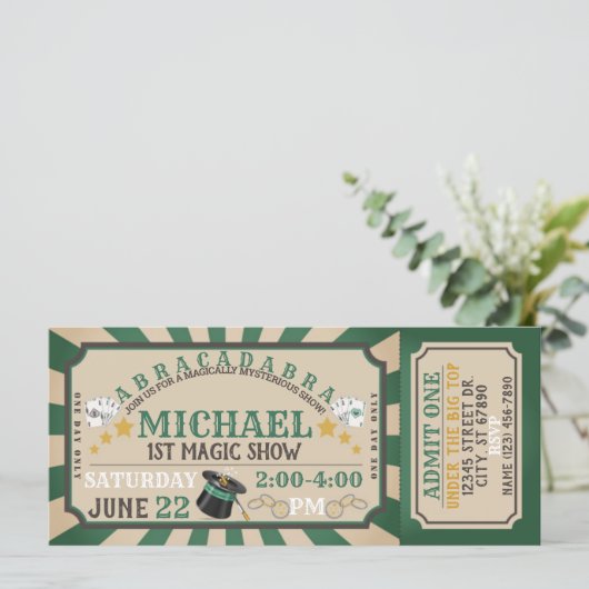 Magic Show Ticket Geburtstag Einladung (Stehend Vorderseite)