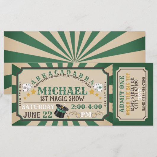 Magic Show Ticket Geburtstag Einladung (Vorne/Hinten)