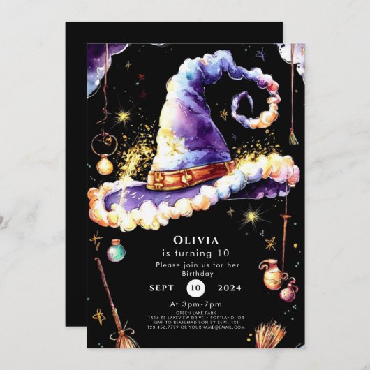 Magic Simple Boho Wizard Geburtstag Einladung (Vorne/Hinten)