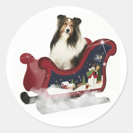 Magic Sleigh Sheltie Runder Aufkleber (Vorderseite)