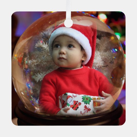 Magic Snowglobe Illusion Holiday 2 Foto Vignette Ornament Aus Metall (Vorderseite)