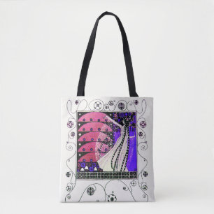 MAGIC SPRING Lila Schwarz Weiß geometrische Schwün Tasche