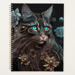 Magic Steampunk Maine Coon cat and Blume Kunst Planer