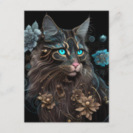 Magic Steampunk Maine Coon cat and Blume Kunst Postkarte