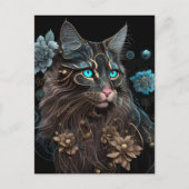 Magic Steampunk Maine Coon cat and Blume Kunst Postkarte (Vorderseite)