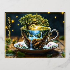 Magic Teacup Landschaft fantastische Natur Folien Feiertagspostkarte