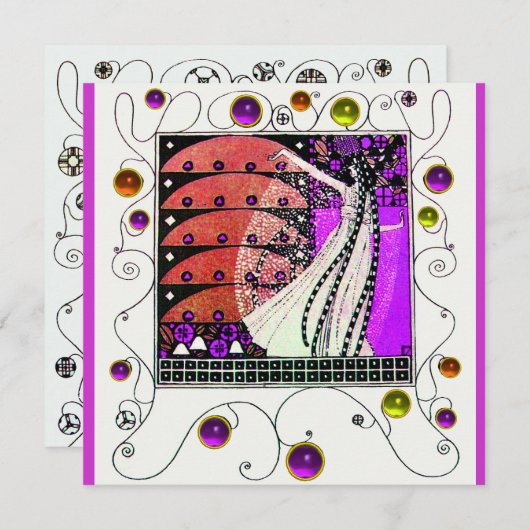 MAGIC THE SPRING hell violett schwarz rot braun Einladung (Vorne/Hinten)