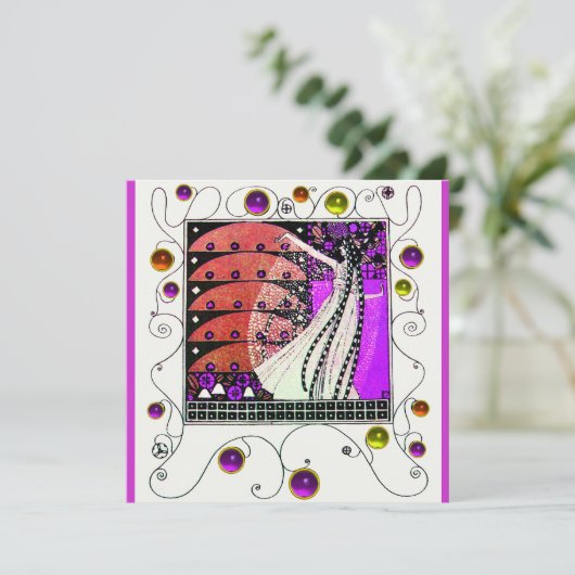 MAGIC THE SPRING hell violett schwarz rot braun Einladung (Stehend Vorderseite)