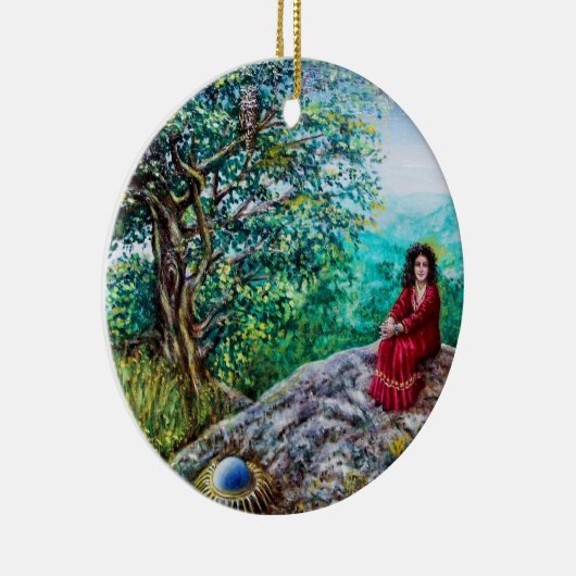 MAGIC TREE / Morgendämmerung in grünem Holz und Da Keramikornament (Rechts)