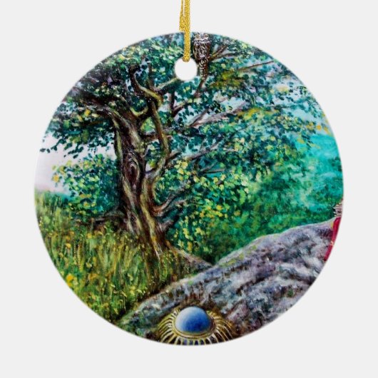 MAGIC TREE / Morgendämmerung in grünem Holz und Da Keramikornament (Hinten)