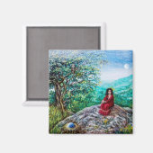 MAGIC TREE / Morgendämmerung in grünem Holz und Da Magnet (Vorderseite/Rückseite)