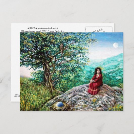 MAGIC TREE / Morgendämmerung in grünem Holz und Da Postkarte (Vorne/Hinten)