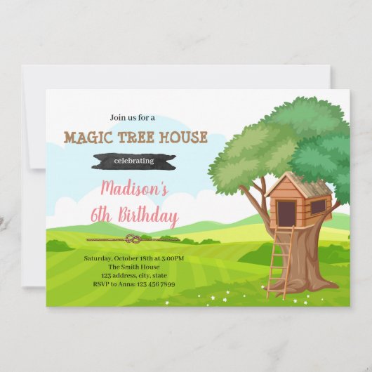 Magic Treehouse Geburtstagseinladung Einladung (Vorderseite)